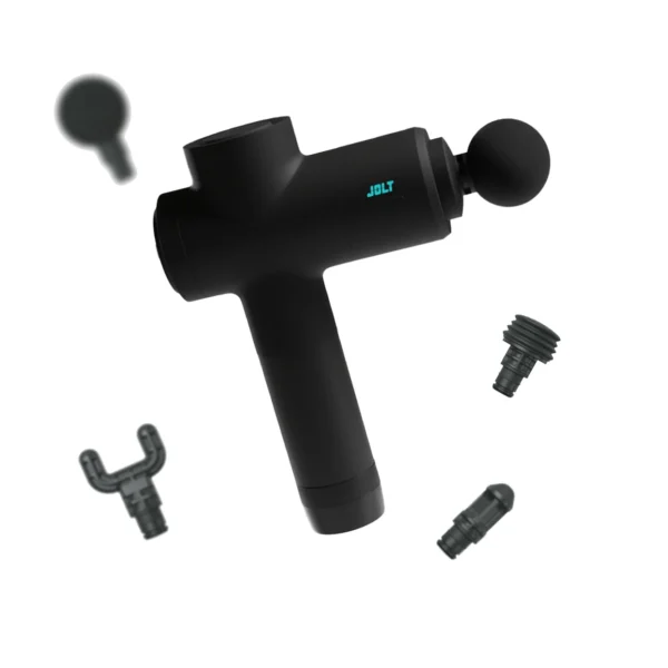 Pistolet de massage Jolt Bolt+ vu de trois quarts sur fond blanc